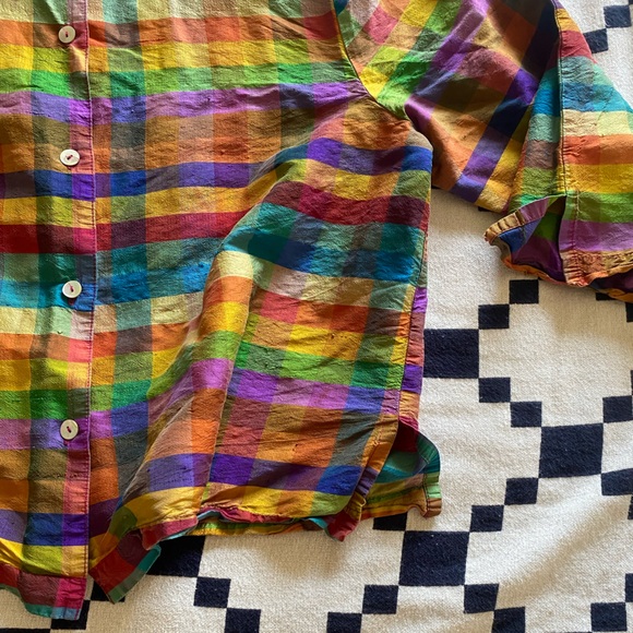 Kathleen sommers plaid multicolor silk blouse size medium - Picture 3 of 11